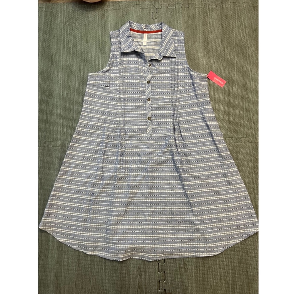 Xhilaration Womens Blue White Striped Sleeveless Pintuck Shirt Dress Large NWT